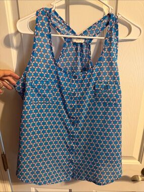 mine Blue Geometric Button-Front Racerback Camisole